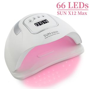 Nageltorkar High Power Sun X12 Max 66 PCS Nail Lamp UV LED för torkning av alla nagelgelpolska med stor LCD -touch smart sensor manikyrsalong 230220