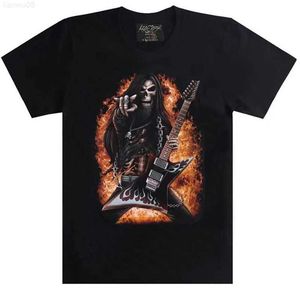 Men's T-Shirts Summer Skeleton Men T Shirt Electric Guitar Hip Hop Cotton Black TShirts Print Fashion Women's Short Sleeve Tee Free Shipping Z0221