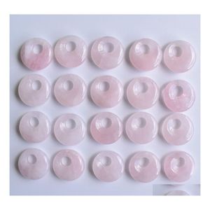 Charms 18Mm Natural Stone Crystals Gogo Donut Rose Quartz Pendants Beads For Jewelry Making Mjfashion Drop Delivery Findings Componen Dhiuh