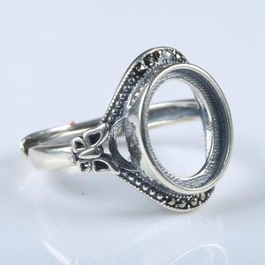 Cluster Rings 925 Sterling Silver Vintage Ring Engagement Wedding Women Semi Mount 10x12mm Oval Cabochon Art Nouveau Adjustable Wholesale
