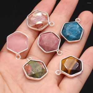 Charms Natural Healing Crystal Tiger Eye Pendants Hexagon Section Rose Pink Quartz Pendant DIY Jewelry Making Necklace Earring