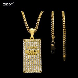 Colares pendentes Hip Hop Bling Gold Color Square Colar Mens 60 cm Link Cadeia de moda Presentes para joias