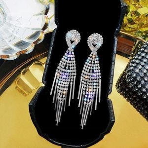 Dangle Earrings Korean Luxury Full Rhinestone Long Tassel for Women Hyperbole Extra Big Crystal Fashion Party Wedding Jewelry