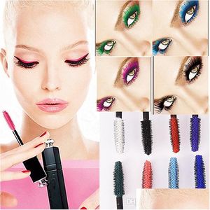 Mascara Rainbow Colorf Professional Eyes Makeup Waterproof Easy Ta bort Punk Blue Vit Red Black Purple Leng L￤nge ￶gonfransarna F￤rg Dro Dh9je