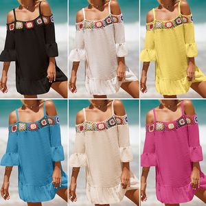 2023 Yaz Mayo Kapak Bikini Güneş Koruma El Kıyafetleri El Kancalı Dantel İşi Stcy2131 Kadın Tek Omuzlu Sıradan Deniz Tatil Şortu Elbise