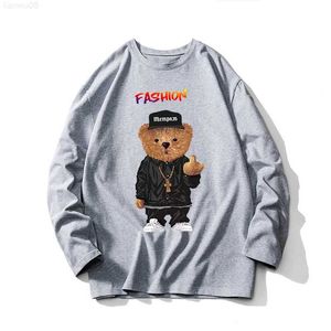 Men's Hoodies Sweatshirts Long Sleeve Men T Shirt 100 Cotton Men's Clothing Bear Print Women Oversized Vintage Anime TShirts Fashion Tee Free Shipping Z0221