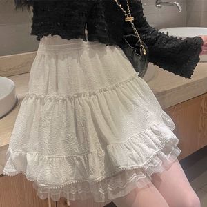 Saias Mini saia de renda branca para mulheres meninas kawaii curto verão Fairycore Roupas coreanas de moda lolita fada core 230221