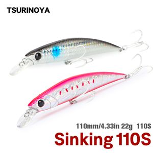 Fishing Hooks TSURINOYA 110S Long Casting Sinking Minnow Saltwater Lure DW77 110mm 22g Large Trout Pike River Lake Hard Baits Jerkbait 230221