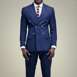 Men's Suits 2023 Dark Blue Double Breasted Tailored Slim Fit Men Suit Costume Wedding For Groom Tuxedos Jacket Pants