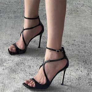 Sandaler Allmatch Woman Square Toe Solid Color Buckle Strap High Heels Ladies Thin Belt Open Shoes Night Club Party 230220