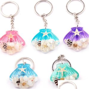 Keychains Lanyards Wholesale Shell Shaped Luminous Stone Starfish Pendant Jewelry Amber Car Keychain Key Ring Ornaments Ys2K Dhmyv