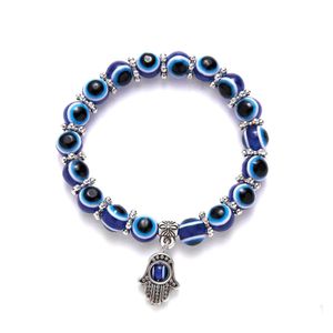 Bracelets de charme azul turco Blue Evil Bracelete Palm Charms Round Round Lucky Wishing Elastic Cord Chain Ladies Jewelry Deli Deli Dhhzh