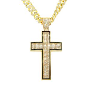 Hip Hop Classic Gold Kreuz Anhänger Gold Vollzirkon Miami Halskette Religiöser Schmuck