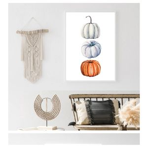 Harvest Art Poster Halloween Wall Art Canvas Painting Picture Thanksgiving Decoration Watercolor Pumpkin Print Fall Woo