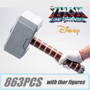 Block förundrande Thor Thunder Hammer Avengers Super Hero Toy Weapon Infinity Mjolnir Building Block Brick Kid Gift T2210222845