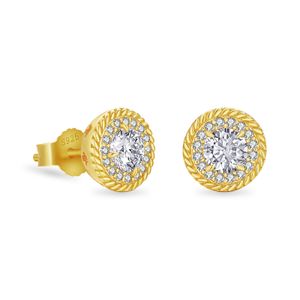 Unisex Fashion Men Women Earrings Studs 925 Sterling Silver 14K Gold Plated Bling CZ Round Earrings Nice Jewelry Gift