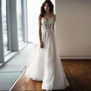 Party Dresses Msikoods Boho Wedding 2023 Spetsapplikationer Backless Spaghetti Strap Bride Beach Gown for Women Bridal 230221