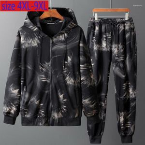 Herr hoodies Autumn Mens Extra Large Hooded Casual Fashion Youth Print Men Set Jacket Pants Plus Size 4XL 5XL 6XL 7XL 8XL 9XL