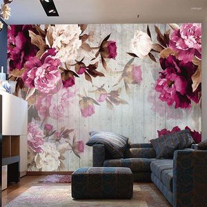 Bakgrundsbilder Anpassade väggmålning Modern vardagsrum TV Bakgrund Romantisk rosblomma som inte är vävda för sovrumsväggar 3D