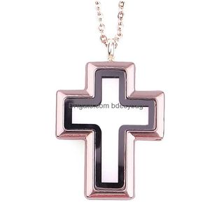 Charms 1Pc Good Quality Cross Glass Locket Magnetic Open Pendant Necklace Drop Delivery 202 Dhvlt