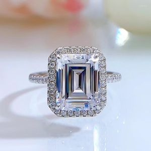 Wedding Rings Europe America Style Ring 925 Sterling Silver Inlay High Carbon Rectangle 8 10mm Synthetic Diamond Emeral Cut Women Lady