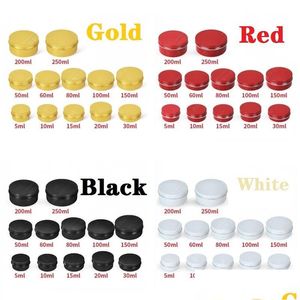 Perfume Bottle Gold Red Black White Nail Derocation Crafts Pot Empty Aluminum Cream Jar Tin 5 10 15 30 50 100G Cosmetic Lip Balm Con Dhzpj