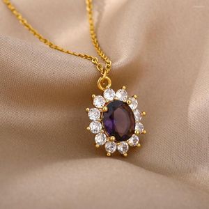 Kolye Kolyeler Moda Lüks Kakma Beyaz Matkap Ayçiçeği Kolye Kadınlar için Yahudi Mavi Renk Oval Kristal Düğün Collier Femme