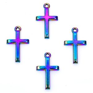 Uroki 10pcs/działka 24x14 mm Rainbow Color Cross Cross wisiorek pływający dopasowanie do naszyjnika bransoletki blokady locketharms upuszczenie 202 dhvfg