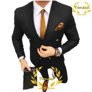 Men's Suits Business Men's Suit Striped Jacket Pants 2 Piece Office Work Wear Tipped Lapel Groom's Wedding Tuxedo Blazer Set
