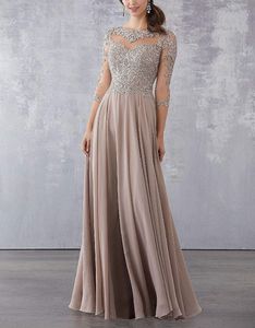 Lässige Kleider Lila Spitze Applikation Perlen Mutter der Braut Elegantes Dreiviertelärmel langes formelles Chiffon-Abend-Maxikleid 230221