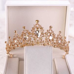 Tiaras Baroque Gold Color Champagne Crystal Heart Bridal Tiara Crown Rhinestone Pageant Diadem Veil Tiara Headband Wedding Hair Jewelry Z0220