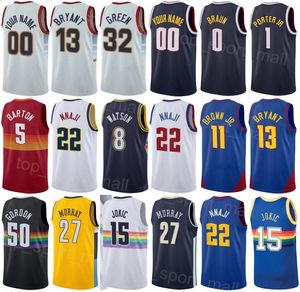 Man Kids Impresso Basketball Aaron Gordon Jersey 50 Jeff Green 32 Zeke nnaji 22 Thomas Bryant 13 Jamal Murray 27 Nikola 15 Michael Porter Jr 1 Sport Nome personalizado Número de nome personalizado Número do número