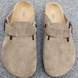 Slippers fabriksdesigner Birkinstocks Baotou Cork tofflor kvinnors utkläder mode mjuka ensam tofflor Boston -serien