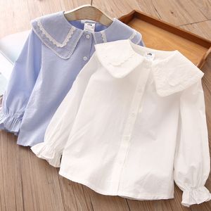 Kids Shirts Children Clothing Spring Autumn 2 3 4 6 8 10Years Child Turn-Down Neck Tops Kids Baby Girls Long Sleeve Blouse Shirt 230220