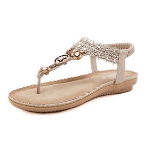 Sandálias femininas planos de água flor flor non slip plana sapatos de madeira elástico banda de cor sólida lazer de verão gladiador casual 230220