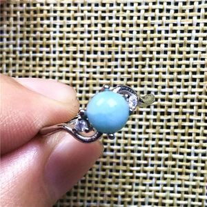 Cluster Rings 6mm Blue Larimar Beads Adjustable Ring Jewelry Prong Setting Women Female Crystal Beauty 925 Silver Natural Clear Stone