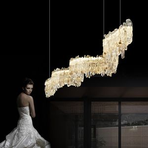 Luxury Natural Crystal Pendant Lamps American Modern Long Pendant Chandeliers Lights Fixture European Shining Art Deco Dining Room Pub Bar Restaurant Droplight