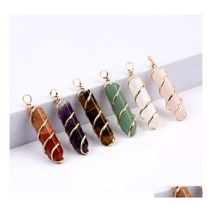 Charms Fashion Gold Wire Wrap Stone Shape Point Chakra Pendants For Jewelry Making Wholesale Drop Delivery Findings Components Dhkac