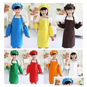 Grembiuli Bambini Pocket Craft Cooking Baking Art Painting Cucina Sala da pranzo Bavaglino Bambini 10 colori Drop Delivery Home Garden Textiles Nuovo