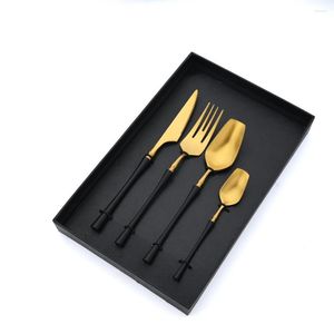 Flatvaruuppsättningar Zoseil Cutlery Set 4st Cern Matte Fork Spoon Knife Coffee Forkwestern Black Gold Table Provis