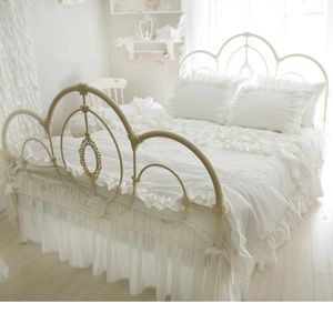 Conjuntos de cama conjuntos de algodão branco plissado para o quarto de garotas Princesa estilo elegante lençol elegante quarto deocração 4pcs colcha