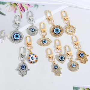 Keychains Lanyards Selling Devils Eye Timas Hand Bag Key Chains Pendant Studded With Diamond Turkish Blue Keychain Drop Deli Dhvty