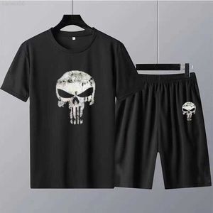 Herr t-shirts Summer Men TShirts 2 Piece Set Skull Skeleton Print 100 Cotton Short Sleeve Tracksuit Women T Shirt and Shorts Gratis frakt Z0221