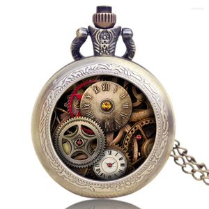 Pocket Watches Retro Watch Antique Design Gear Quartz Steampunk Chain Gift for Men Woman Birthday