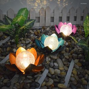 Lotus Flower Solar Light Outdoor Cracked Glass Waterproof LED Garden Lamp Patio Pathway Lawn Decoration