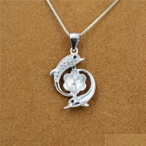 Paramètres de bijoux S925 Pure Sier Dauphin Perle Pendentif Mont Avec Micro Zircon Incrusté Nouveaux Fabricants De Collier De Clavicule De Mode Wh Dhuae