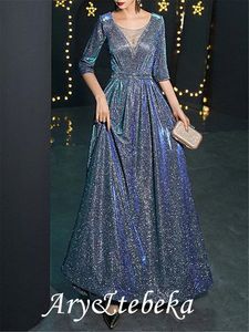 Casual Dresses ALine Mother of the Bride Dress Elegant Sparkle Shine Jewel Neck Floor Length Satin Tulle Half Sleeve with Sequin 230221