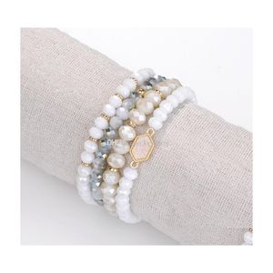 Charm Armband Drusy Druzy Armband Set Natural Stone Glass Beads Charms f￶r Women Lady SMyckes Drop Delivery Dhos5