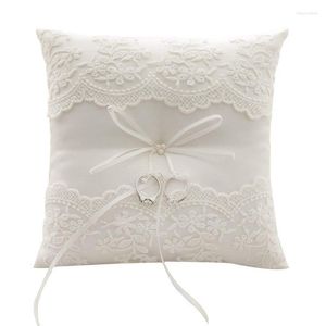 Jewelry Pouches Lace Imitation Pearl Wedding Ring Pillow Ivory Cushion Bearer 8.26 Inch For Beach