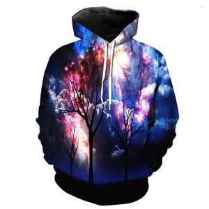 Erkek Hoodies 2023 Moda Sweatshirt Erkekler / Kadınlar 3D Baskı Yeşil Ağaç Plajı Desen İnce Unisex Şık Kapüşonlu